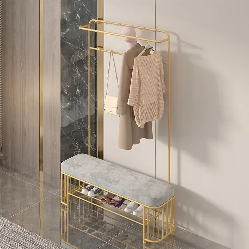 Portant Nordique avec Banc et Miroir – 10 Crochets, Rangement à Chaussures, Design Moderne Simple