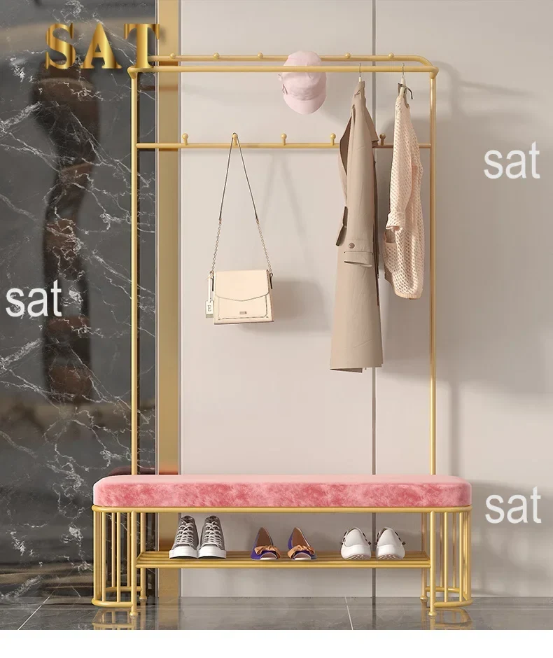 Portant Nordique avec Banc et Miroir – 10 Crochets, Rangement à Chaussures, Design Moderne Simple