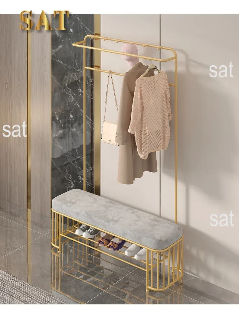Portant Nordique avec Banc et Miroir – 10 Crochets, Rangement à Chaussures, Design Moderne Simple