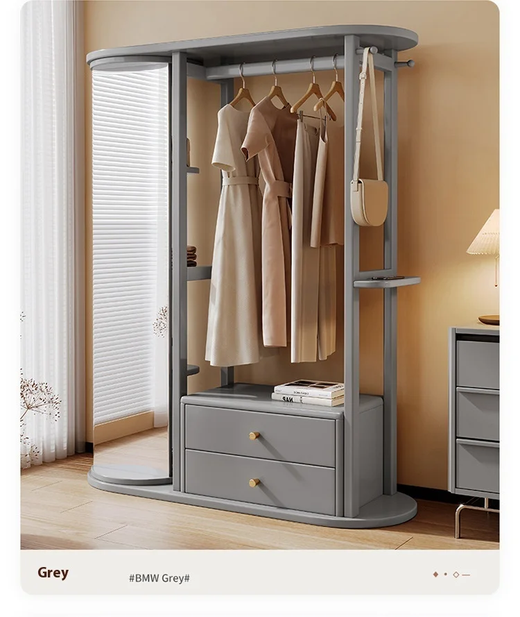 Porte-manteau Bois Massif avec Étagère de Rangement et Miroir - Design Moderne Hôtel