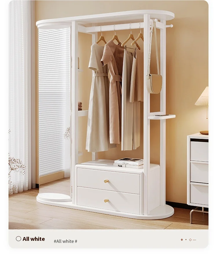 Porte-manteau Bois Massif avec Étagère de Rangement et Miroir - Design Moderne Hôtel