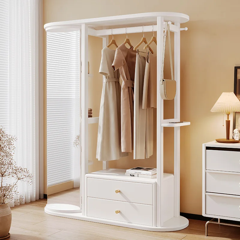 Porte-manteau Bois Massif avec Étagère de Rangement et Miroir - Design Moderne Hôtel