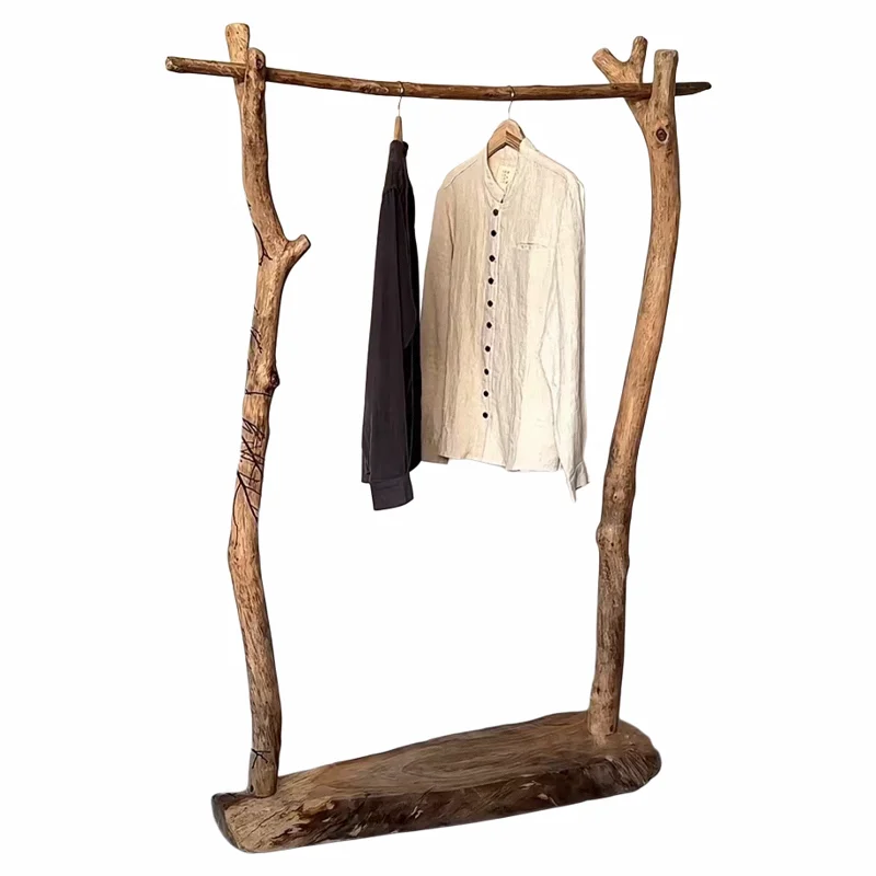 Porte-manteau Bois Massif Wabi-Sabi - Style Rétro Nostalgique pour Hôtel et Maison d’Hôtes