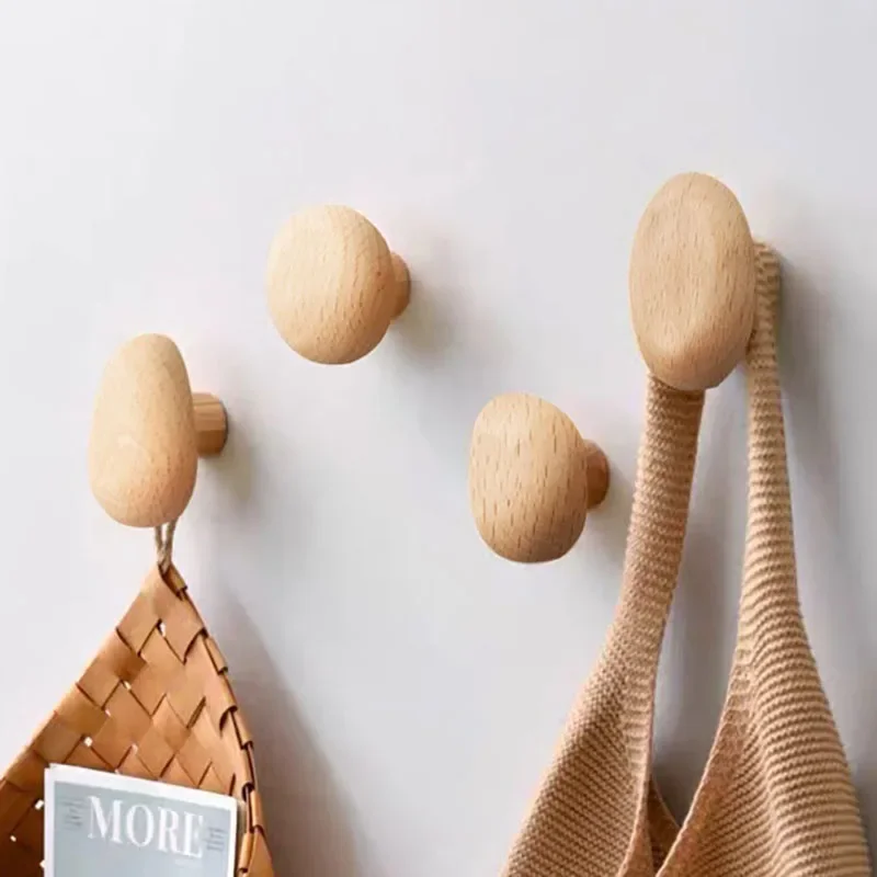 Patère Murale Bois Design Nordique - Crochet Mural Forme Galet pour Porte ou Meuble