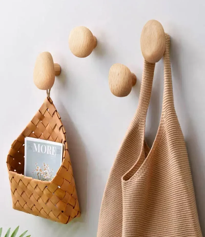 Patère Murale Bois Design Nordique - Crochet Mural Forme Galet pour Porte ou Meuble