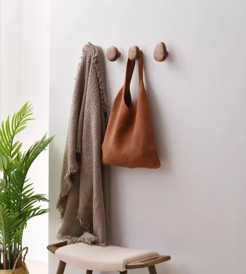 Patère Murale Bois Design Nordique - Crochet Mural Forme Galet pour Porte ou Meuble