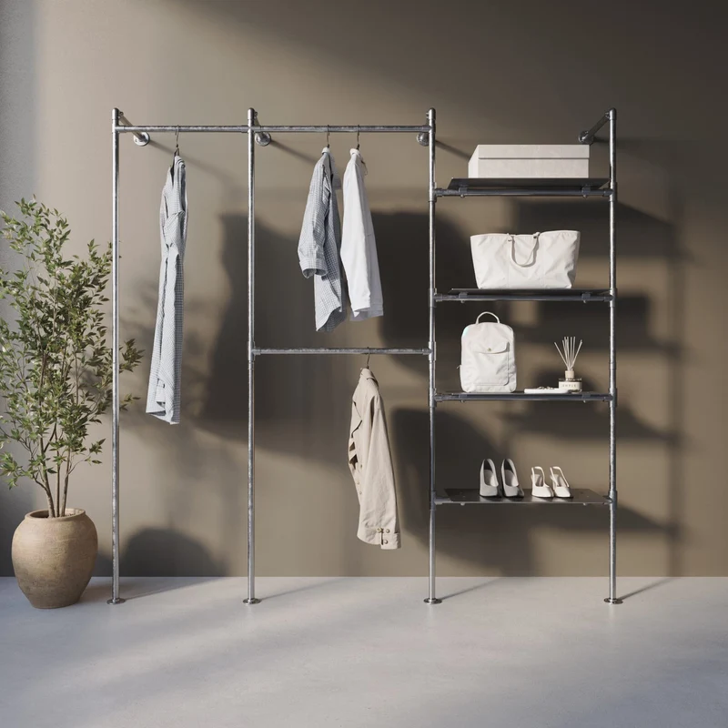 Original Steele Walk-in à 3 Modules - (1 Tringle / 2 Tringles / 4 Étagères) Solution de Dressing