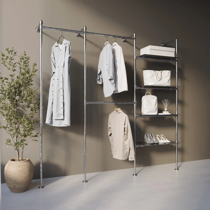 Original Steele Walk-in à 3 Modules - (1 Tringle / 2 Tringles / 4 Étagères) Solution de Dressing