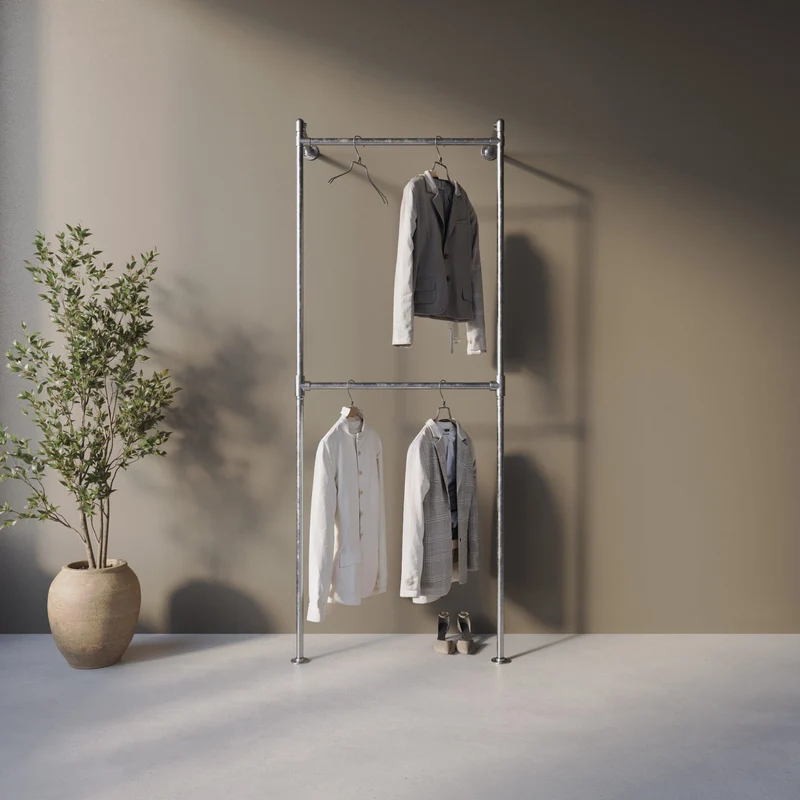 Système de Dressing Walk-In Original Steele à 1 Module - (2 Tringles à Vêtements) Double Tringle pour une Capacité Maximale