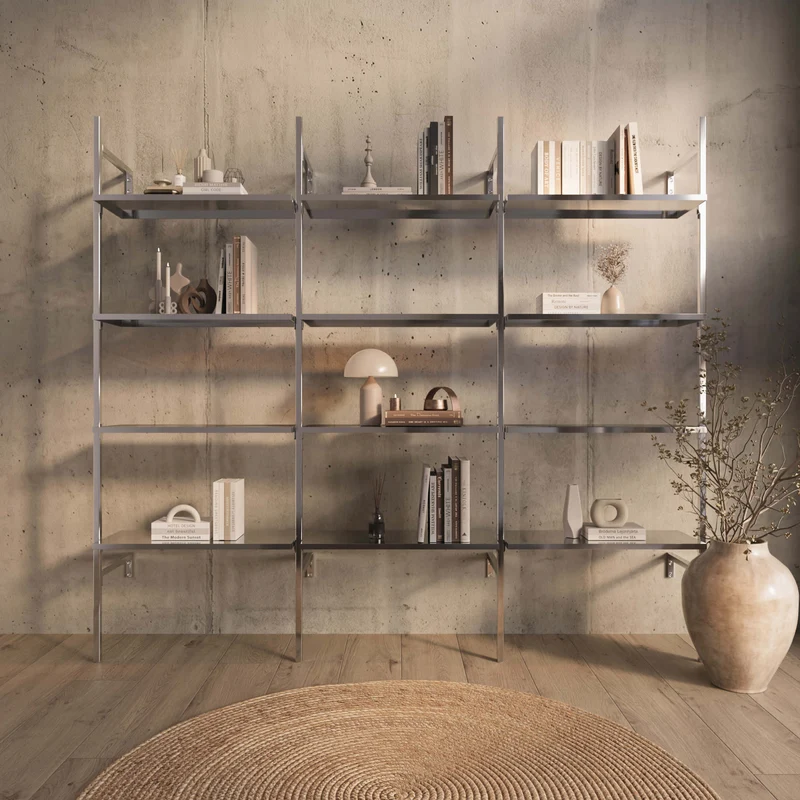 Frame Chrome Walk-In système de dressing en 3 rangées - (4 étagères / 4 étagères / 4 étagères) système de rangement complet en chrome