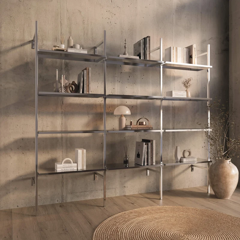 Frame Chrome Walk-In système de dressing en 3 rangées - (4 étagères / 4 étagères / 4 étagères) système de rangement complet en chrome