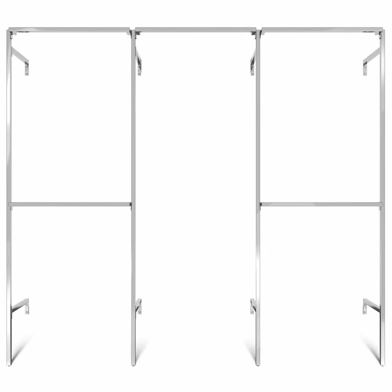 Frame Chrome Walk-In système de dressing en 3 rangées - (2 rails / 1 rail / 2 rails) portant complet en chrome