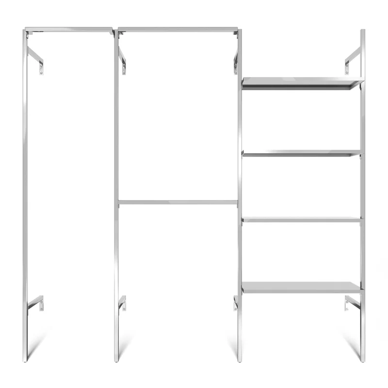 Frame Chrome Walk-In système de dressing en 3 rangées - (1 rail / 2 rails / 4 étagères) solution de dressing complète en chrome