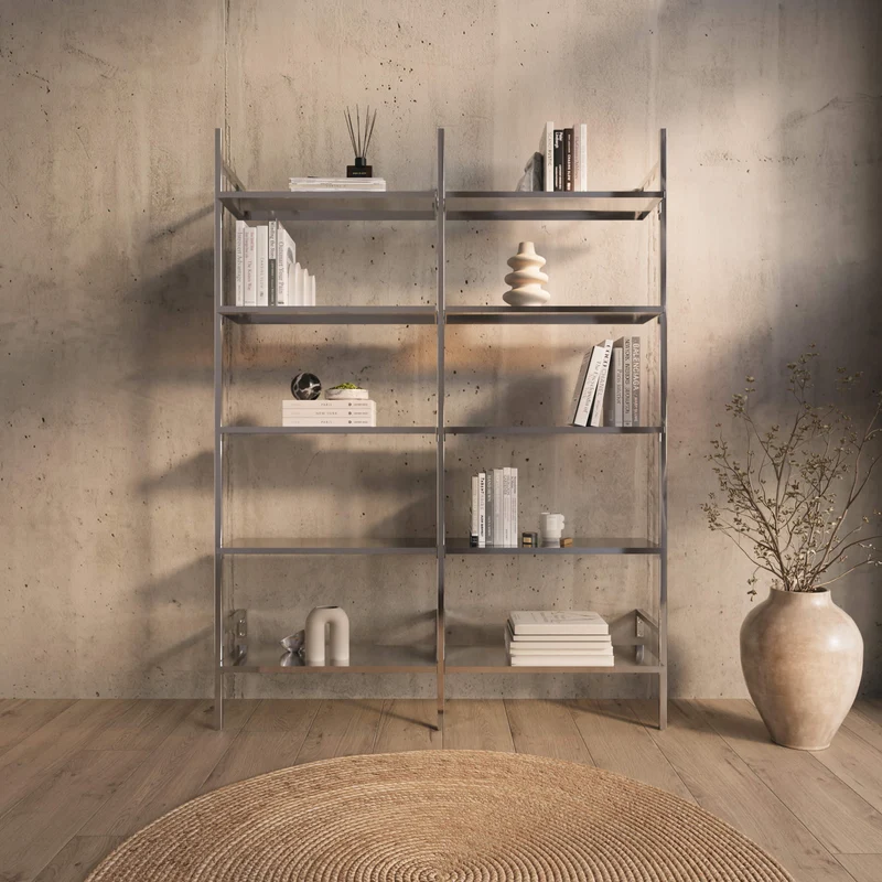 Frame Chrome Walk-In système de dressing en 2 rangées - (5 étagères / 5 étagères) système de rangement flexible en chrome