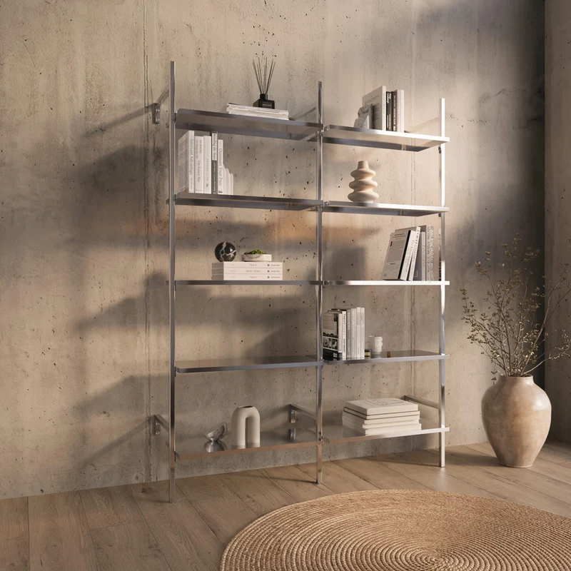 Frame Chrome Walk-In système de dressing en 2 rangées - (5 étagères / 5 étagères) système de rangement flexible en chrome