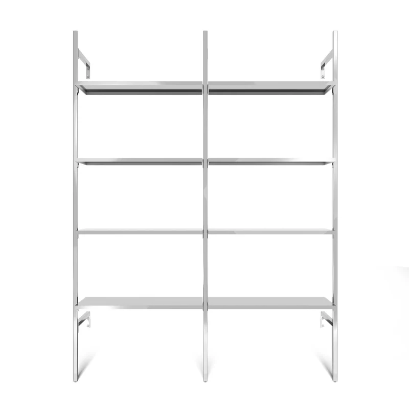 Frame Chrome Walk-In système de dressing en 2 rangées - (4 étagères / 4 étagères) système de rangement flexible en chrome
