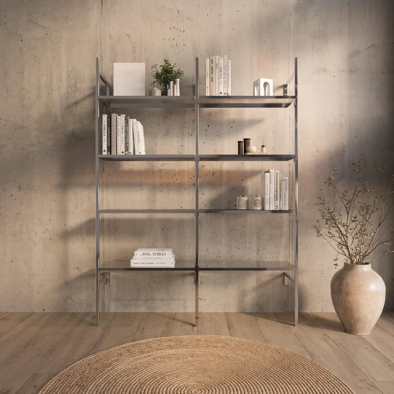Frame Chrome Walk-In système de dressing en 2 rangées - (4 étagères / 4 étagères) système de rangement flexible en chrome