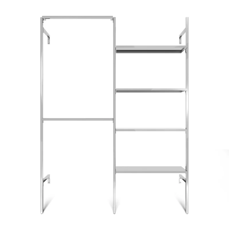 Frame Chrome Walk-In système de dressing en 2 rangées - (2 rails / 4 étagères) portant flexible en chrome