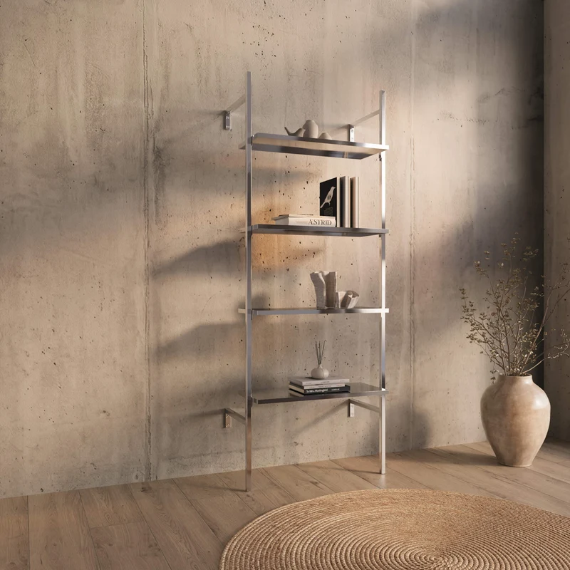 Frame Chrome Walk-In système de dressing en 1 rangée - (4 étagères) solution flexible avec 4 étagères en chrome