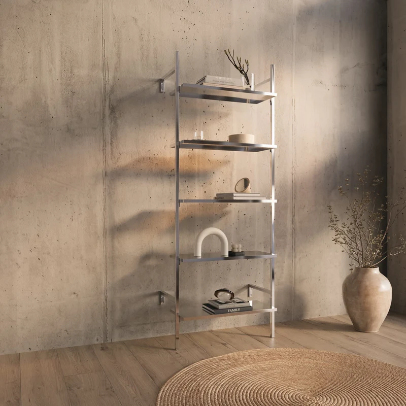 Frame Chrome Walk-In système de dressing en 1 rangée - (5 étagères) solution flexible avec 5 étagères en chrome