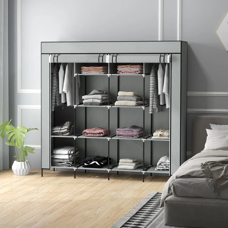 Armoire en Tissu HOMCOM avec 10 Compartiments et 4 Tiroirs – Grande Capacité, Couleur Grise
