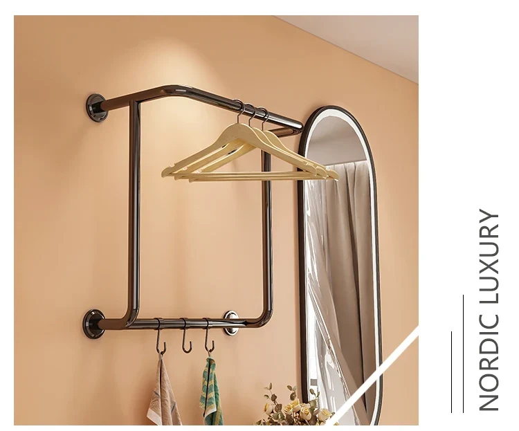 Portant Hôtel en Acier Inoxydable Titane – Rangement Élégant pour Chambres, Appartements et Salles de Bain