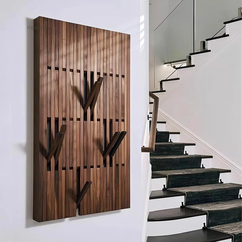 Portant Créatif en Bois Mural Multicouche – Élégant Porte-Manteau pour Entrée et Chambre