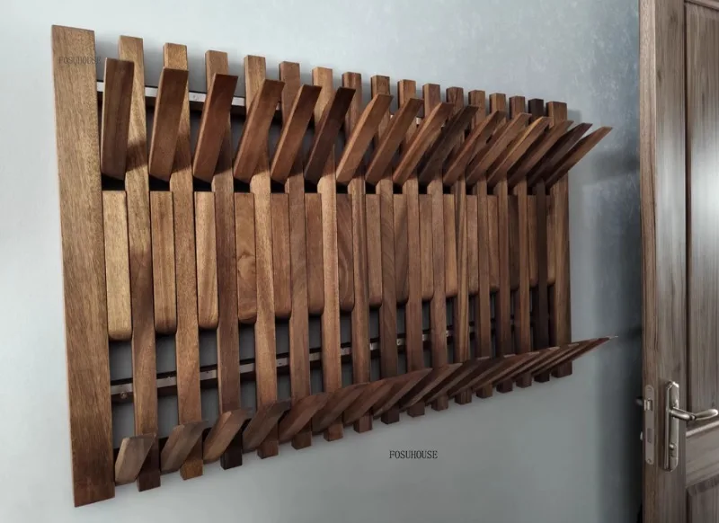 Portant Créatif en Bois Mural Multicouche – Élégant Porte-Manteau pour Entrée et Chambre