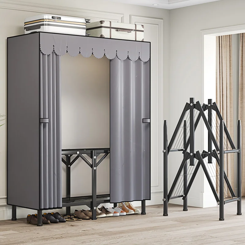 Armoire Pliable Sans Installation – Tubes en Acier Épais, Grand Rangement pour Chambres et Locations