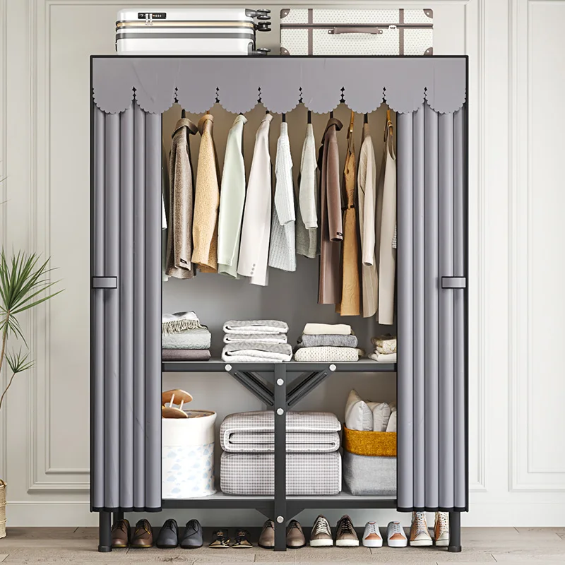 Armoire Pliable Sans Installation – Tubes en Acier Épais, Grand Rangement pour Chambres et Locations