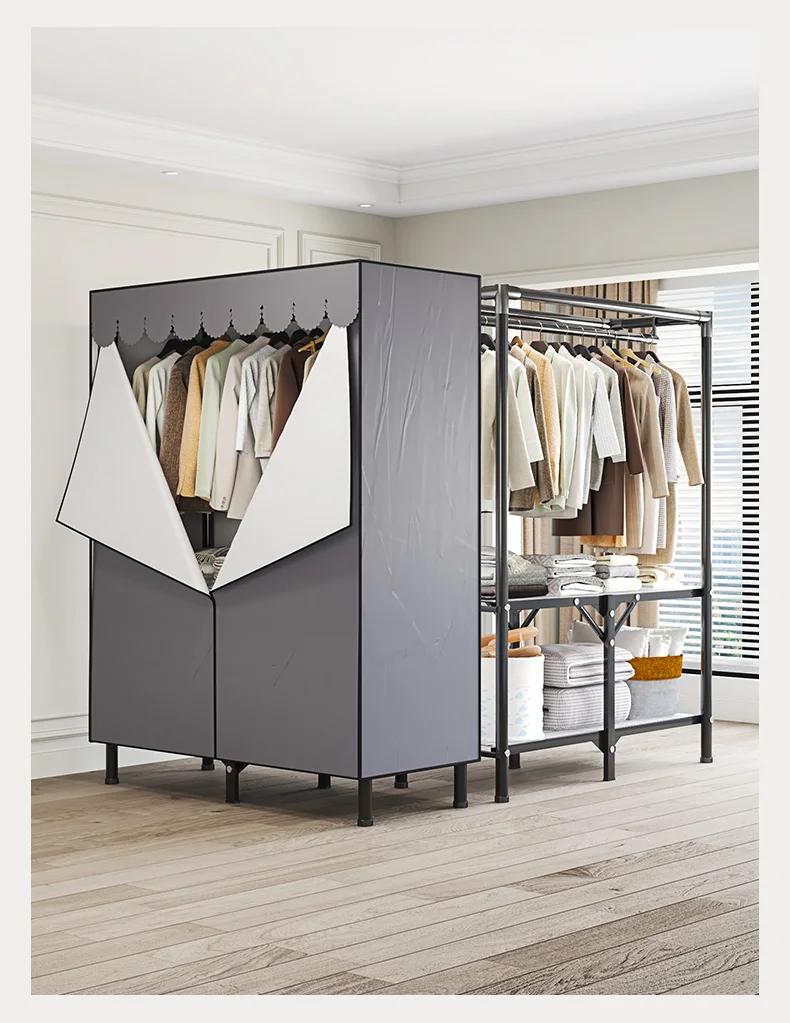 Armoire Pliable Sans Installation – Tubes en Acier Épais, Grand Rangement pour Chambres et Locations