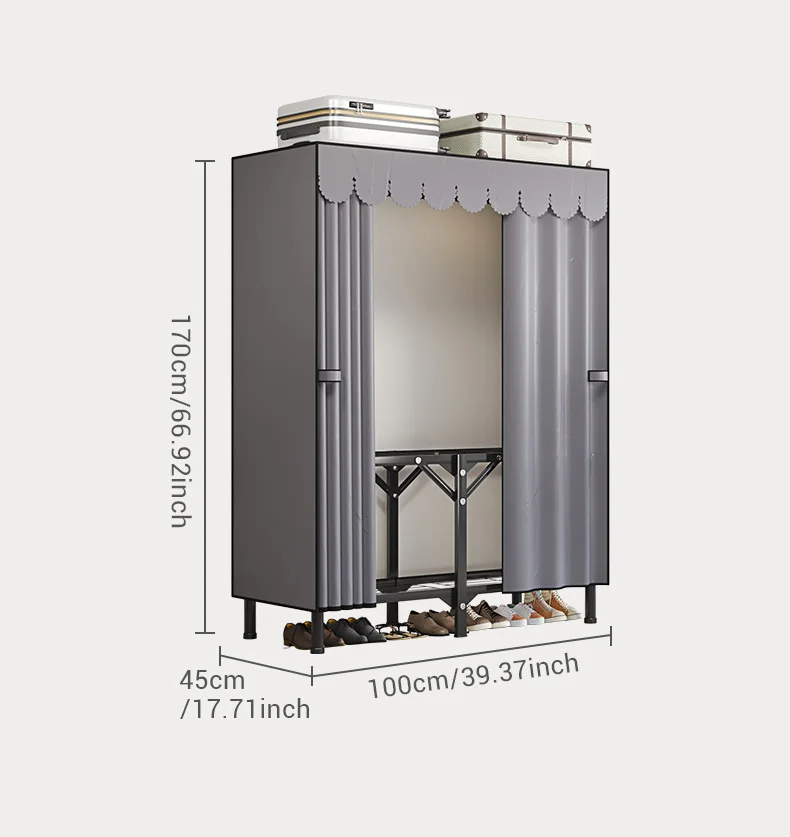 Armoire Pliable Sans Installation – Tubes en Acier Épais, Grand Rangement pour Chambres et Locations