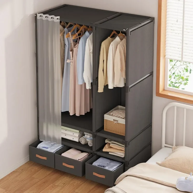 Armoire Simple Anti-Poussière avec Tiroirs – Grande Capacité, Idéale pour Chambres et Appartements