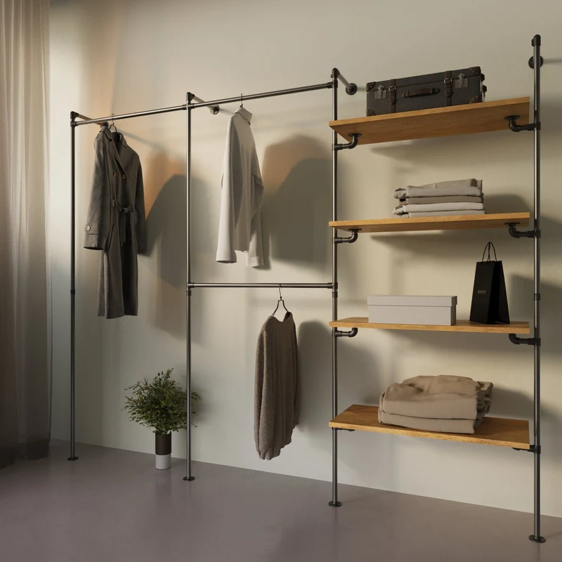 Original Walk-In penderie 3 colonnes - (1 rail / 2 rails / 4 étagères)