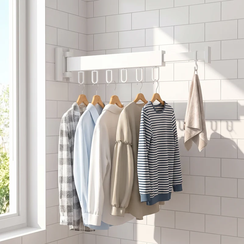 Retractable Clothes Drying Rack For Wall Mount Folding