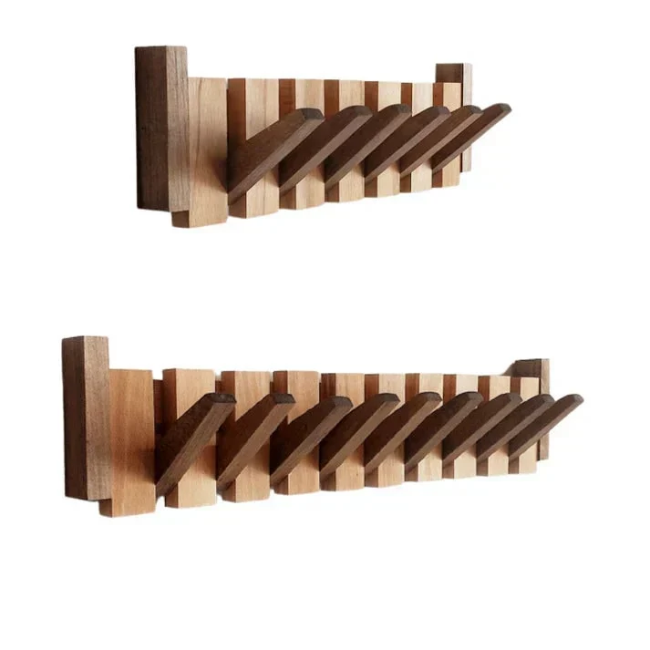 Wooden Coat Rack with Streamlined Piano Design and Integrated Hooks
