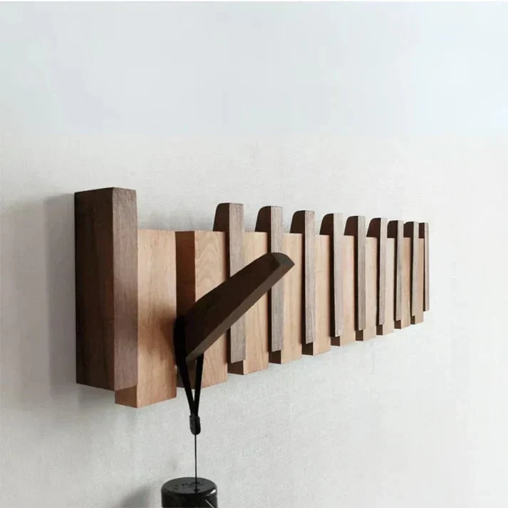 Wooden Coat Rack with Streamlined Piano Design and Integrated Hooks