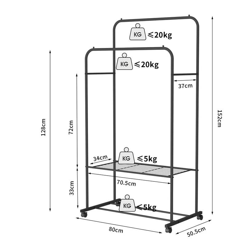Portant Double Tringle sur Roulettes - Vestiaire Mobile Grand Format
