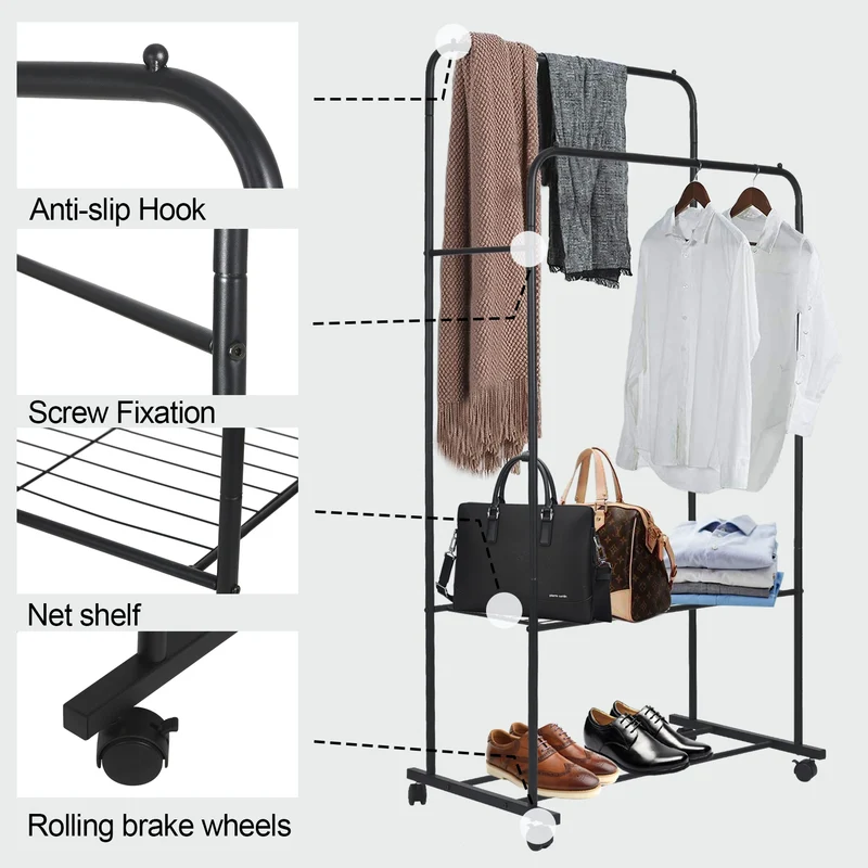 Portant Double Tringle sur Roulettes - Vestiaire Mobile Grand Format