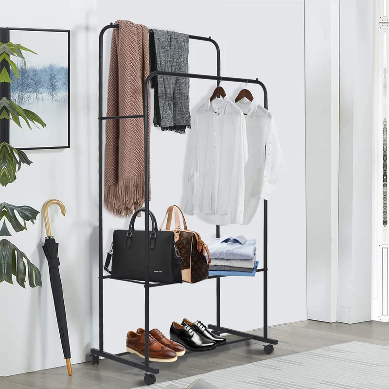 Portant Double Tringle sur Roulettes - Vestiaire Mobile Grand Format