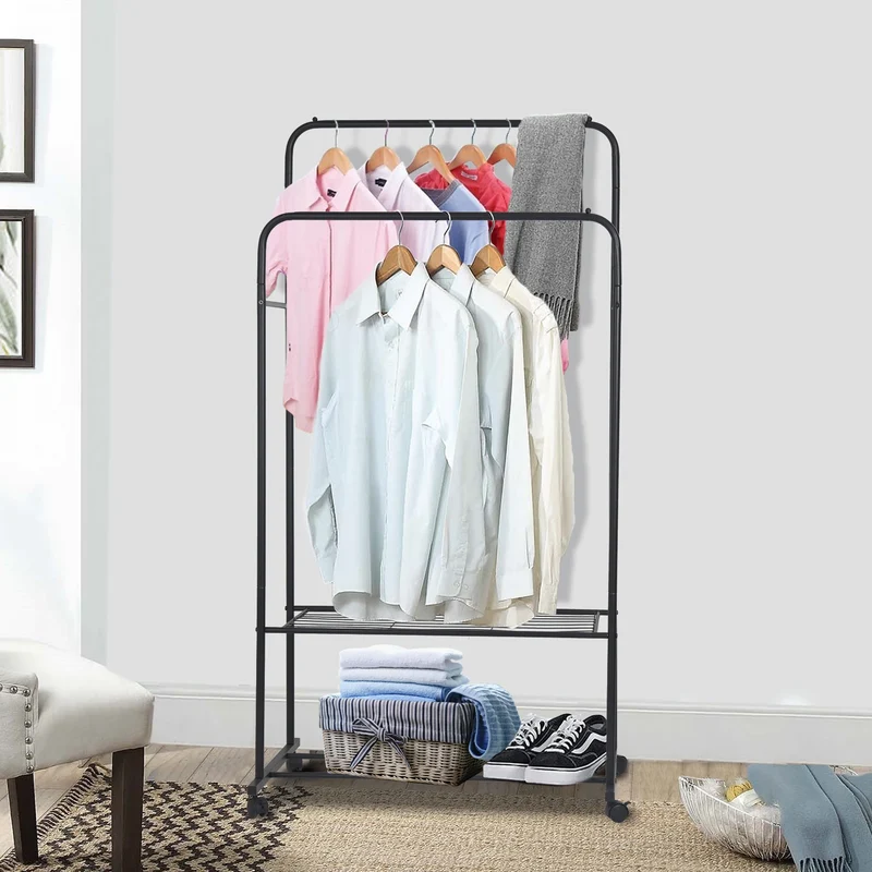 Portant Double Tringle sur Roulettes - Vestiaire Mobile Grand Format