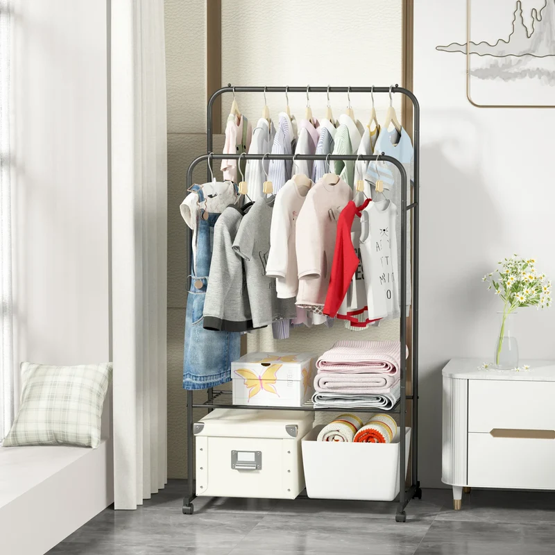 Portant Double Tringle sur Roulettes - Vestiaire Mobile Grand Format