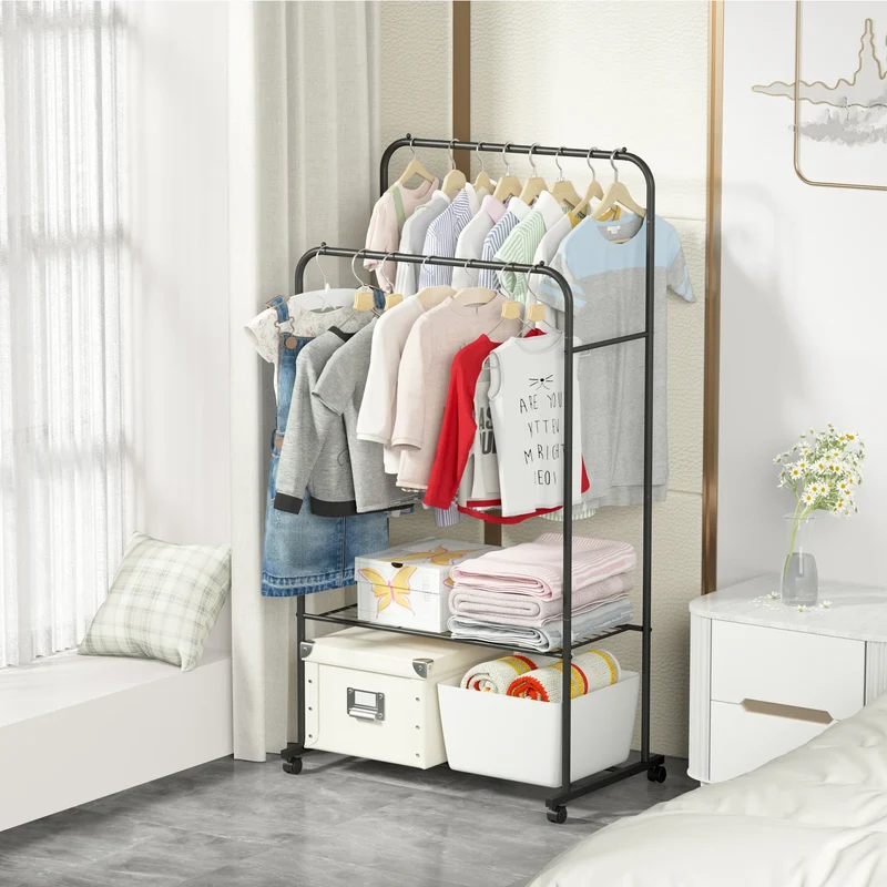 Portant Double Tringle sur Roulettes - Vestiaire Mobile Grand Format