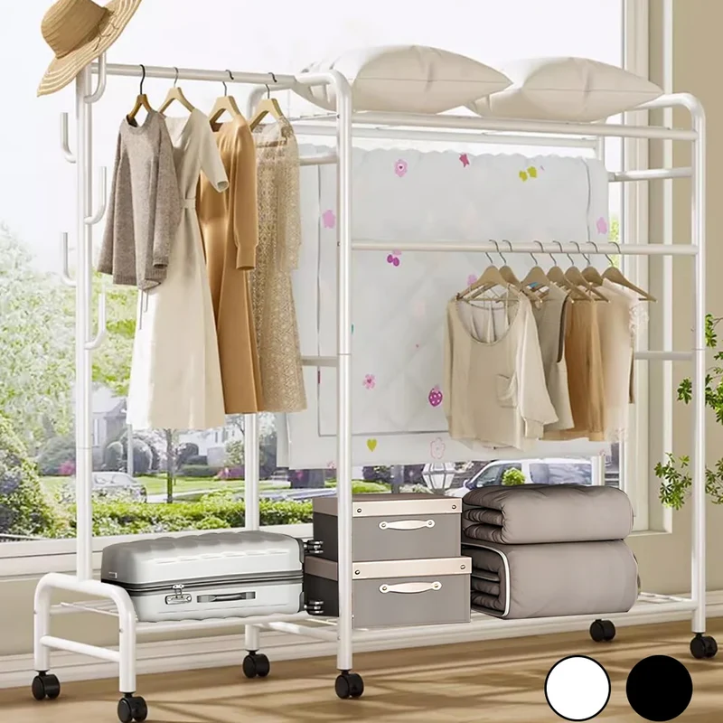 Portant à Vêtements Mobile sur Roulettes Double Niveau