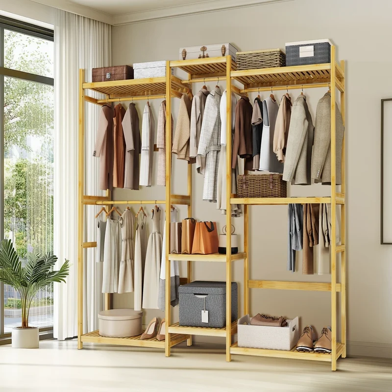Portant à Vêtements Bambou Multifonctionnel