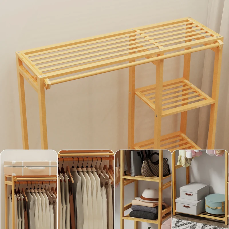Portant à Vêtements 6 Étagères en Bambou