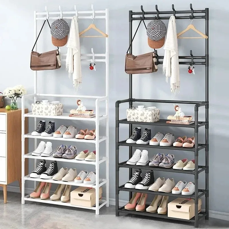 Meuble à Chaussures Multi-Niveaux avec Porte-Manteau