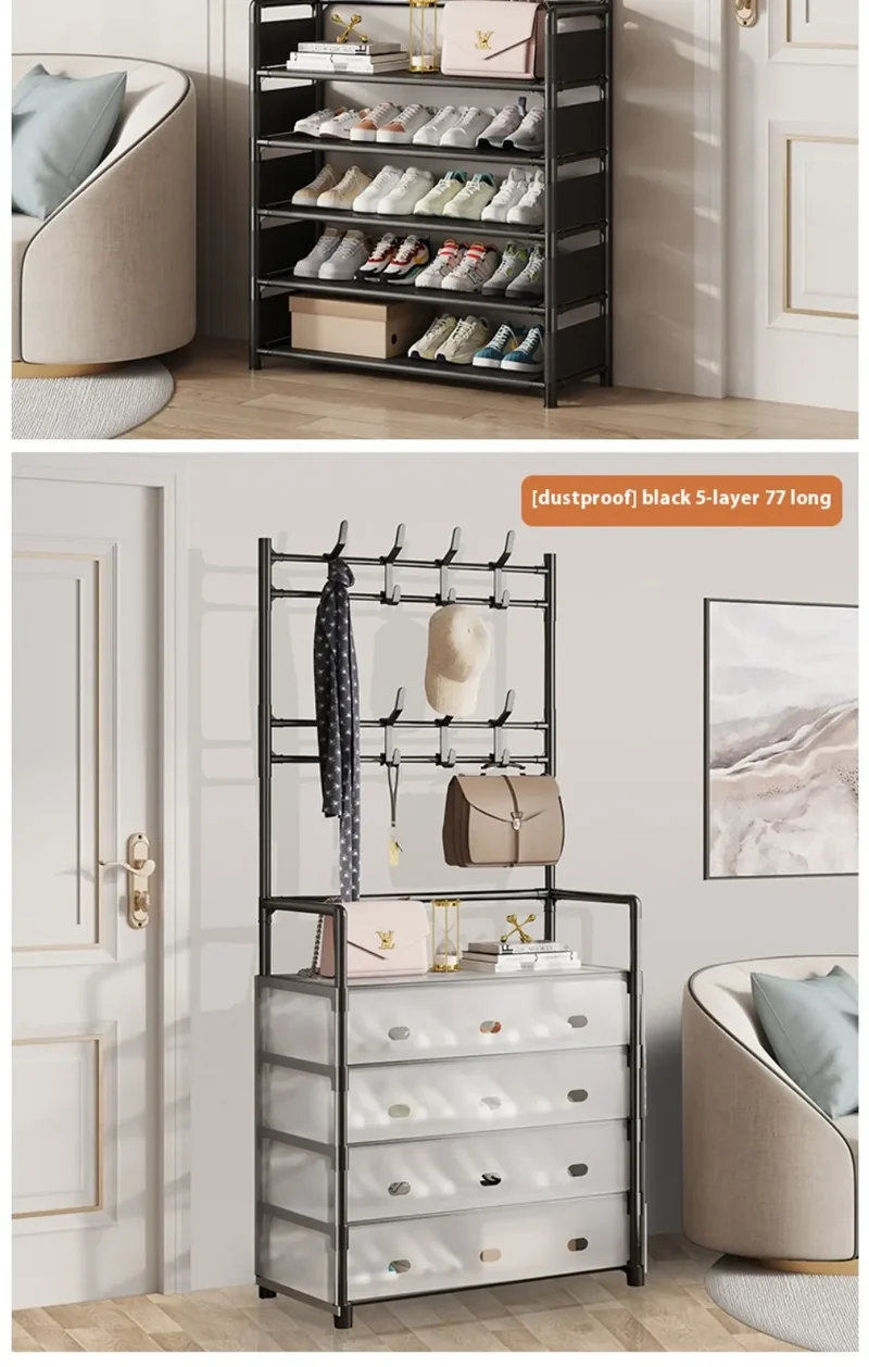 Meuble à Chaussures Multi-Niveaux avec Porte-Manteau