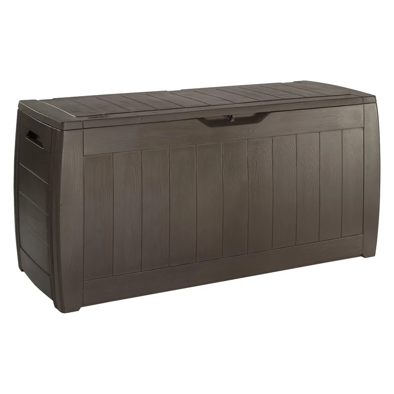 Keter 223949 270L Keter Garden Storage Deck Box Hollywood Outdoor Plastic Wood Design Sturdy Weatherproof Brown