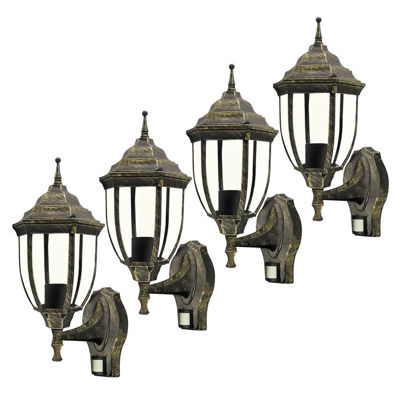 Rabalux Wall Sconce, Outdoor, Motion Sensor, IP43, E27, max 60W, Antique Gold, Nizza, 4 pieces